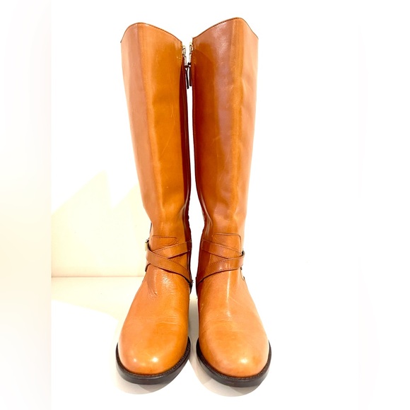 Ralph Lauren Tan Leather Knee-High Riding Boots w Gold Metal Details - Picture 6 of 15